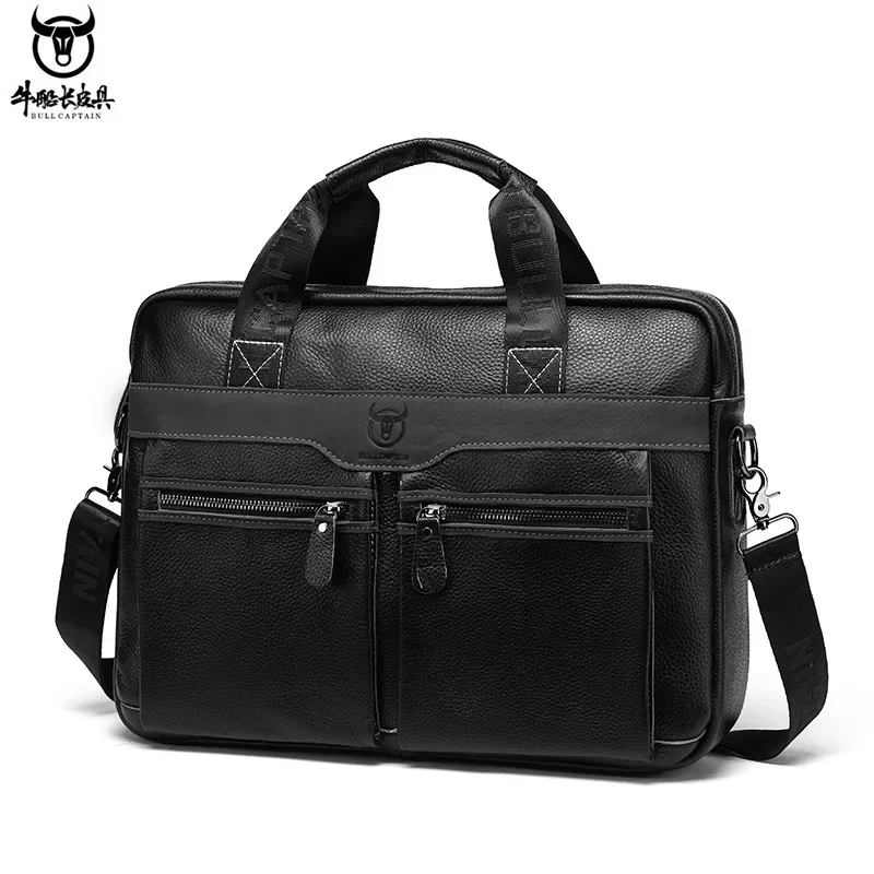 Genuine leather briefcase for men's business large capacity document bag top layer cowhide shoulder bag crossbody  laptop bag