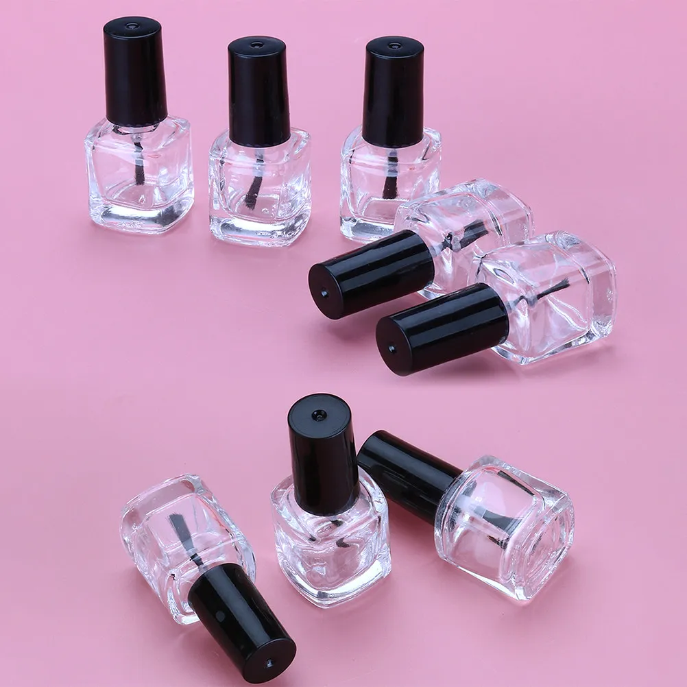 10Pcs Empty Nail Polish Bottles 5ml Clear Square Portable Refillable Nail Polish Containers Leakproof with Brush