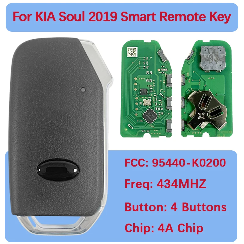 

CN051198 послепродажного обслуживания, 4 кнопки, умный дистанционный ключ FCC 95440-K0200, чип 4A, 433 МГц, без ключа для Kia Soul 2019