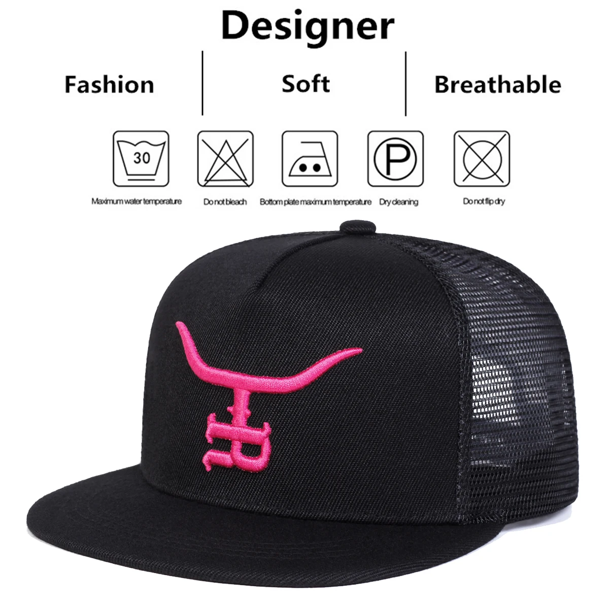 Unisex R Letter Bull Head Embroidery Hip-hop Net Hats Spring Summer Outdoor Adjustable Casual Baseball Caps Sunscreen Hat Cap