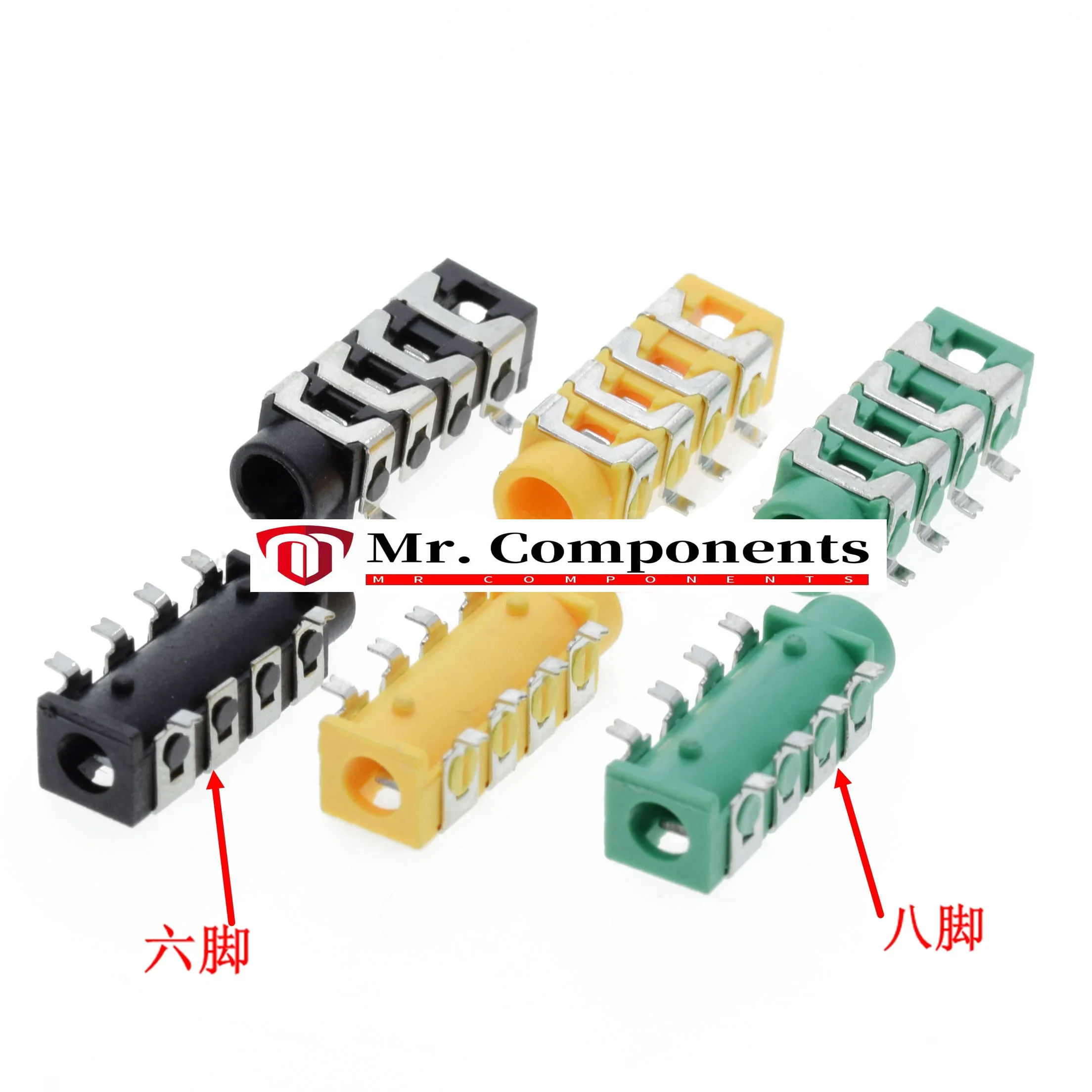 10PCS 3.5mm Headphone socket PJ313E 6/8 pin audio interface Six/eight pin SMD 4 sections Yellow green black In stock