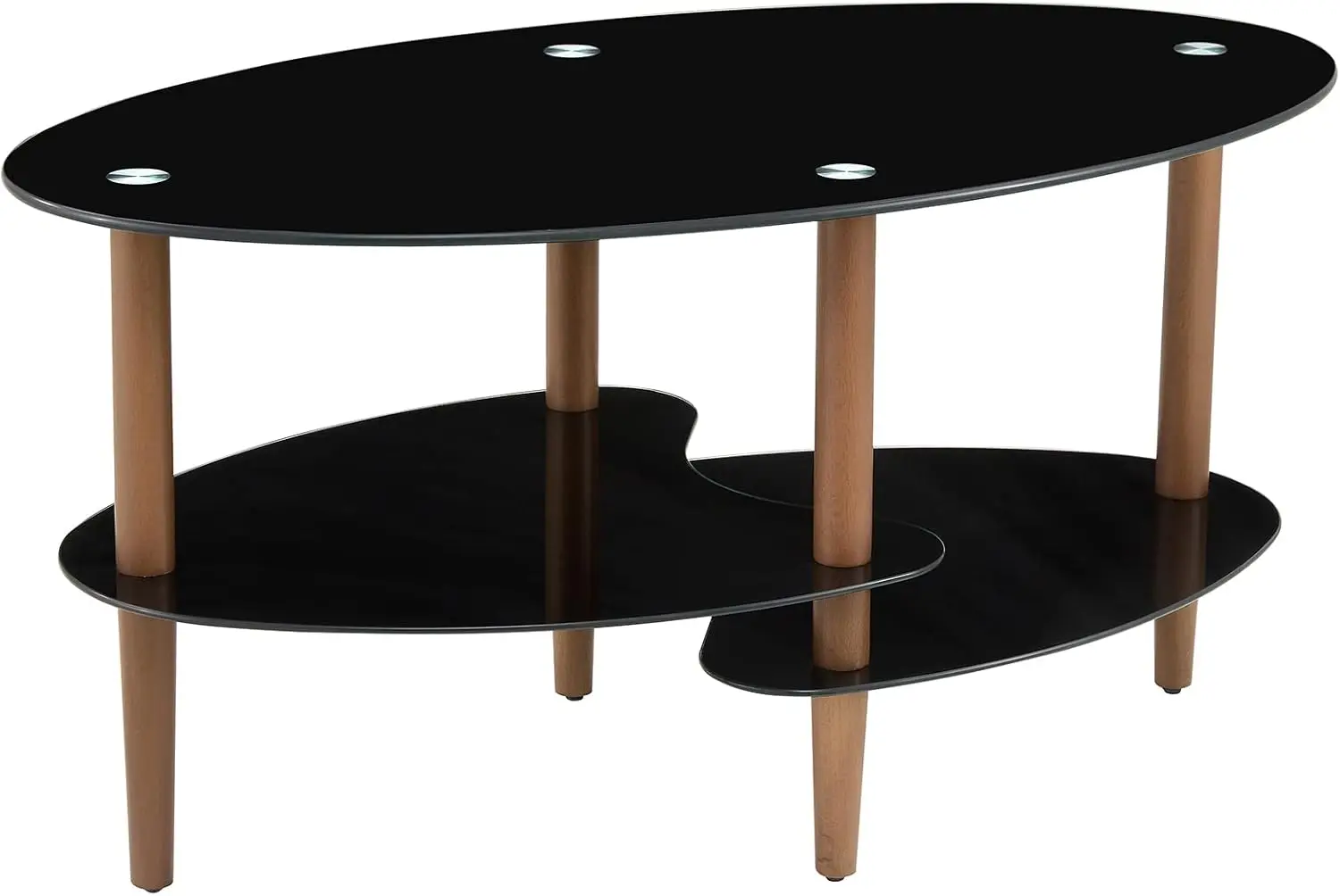 

Oval-Shaped Glass Tea Table for Office, 3-Tier Storage rack Modern Coffee Table, End Table for Living Room (Black)