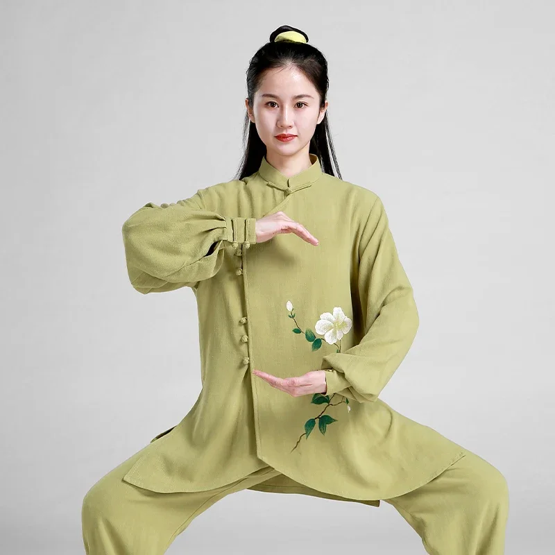 Kung Fu Dress Wushu Clothing Tai Chi Clothes Martial Art Uniform Women Girl Kun Master Hand-painted Light Green 2023 New Style