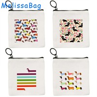Funny Cute Dachshunds Dog COLORFUL Dachshund Hearts Flowers Sausage Dog Gift Canvas Coin Purse Key Case Bag Wallet Zipper Pouch