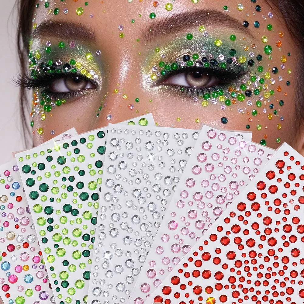 1/5pcs Self Adhesive Round Rhinestone Face Gems Stickers Multicolor Crystal Diamonds DIY Eye Face Body Jewels for Makeup Decor