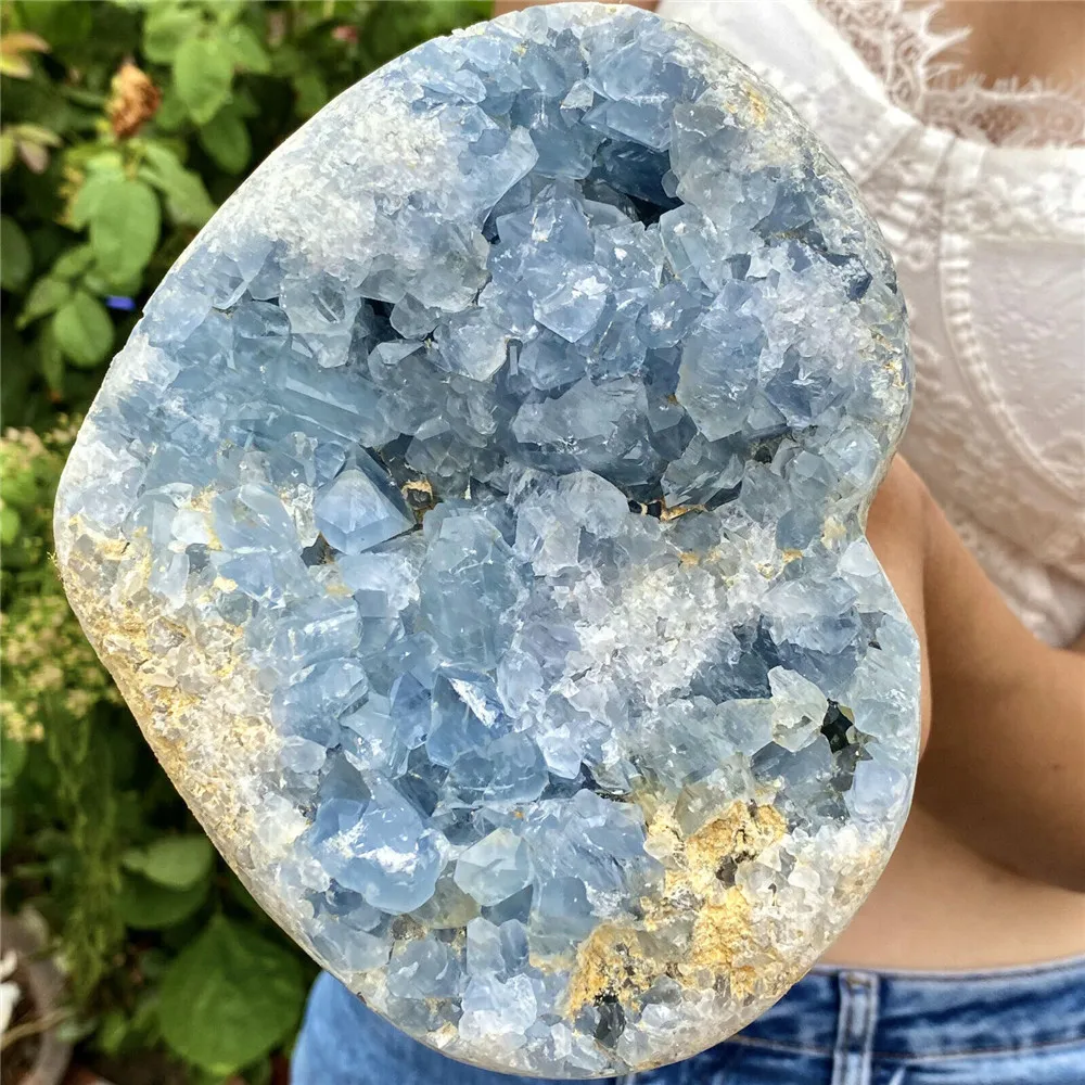 High Quality Natura Crystals Blue Celestite Heart Raw Stone Wholesale Home Decorations Energy Healing Ornament Room Decor