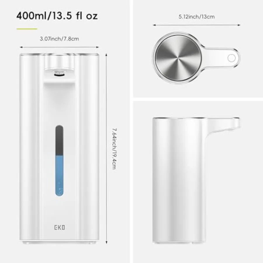 Touchless automatic liquid soap dispenser for bathroom and kitchen, ABS plastic, white, rechargeable with IPX7 waterproof ratin