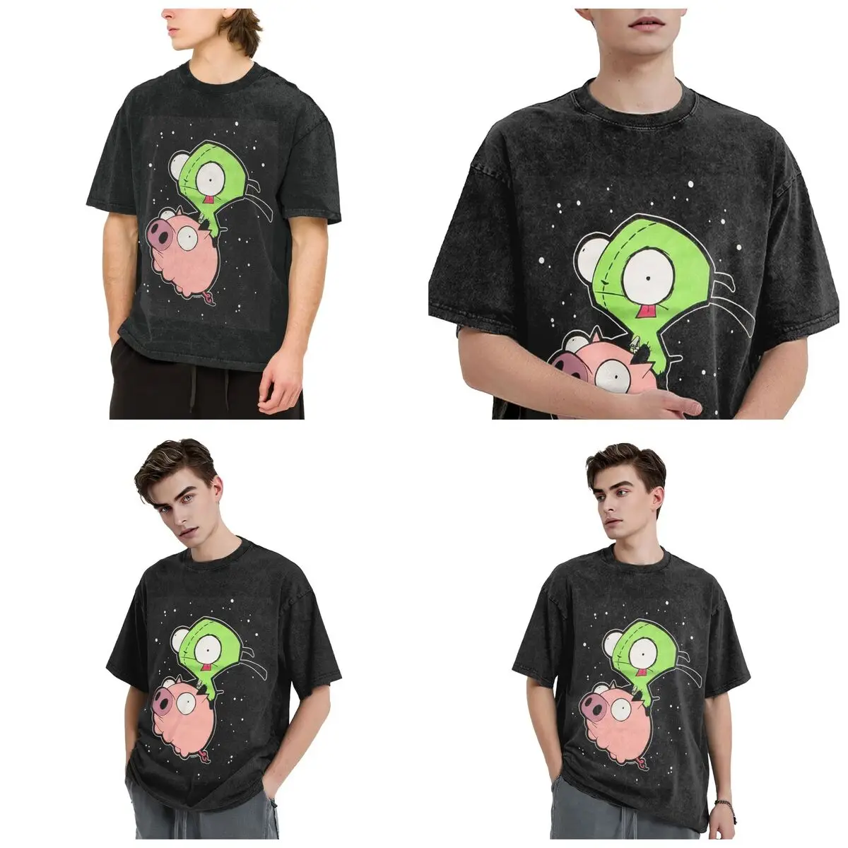 Invader Zim Art Hip Hop Short Sleeve T-Shirts Washed Tops Tees Streetwear T Shirt Harajuku for Men woman