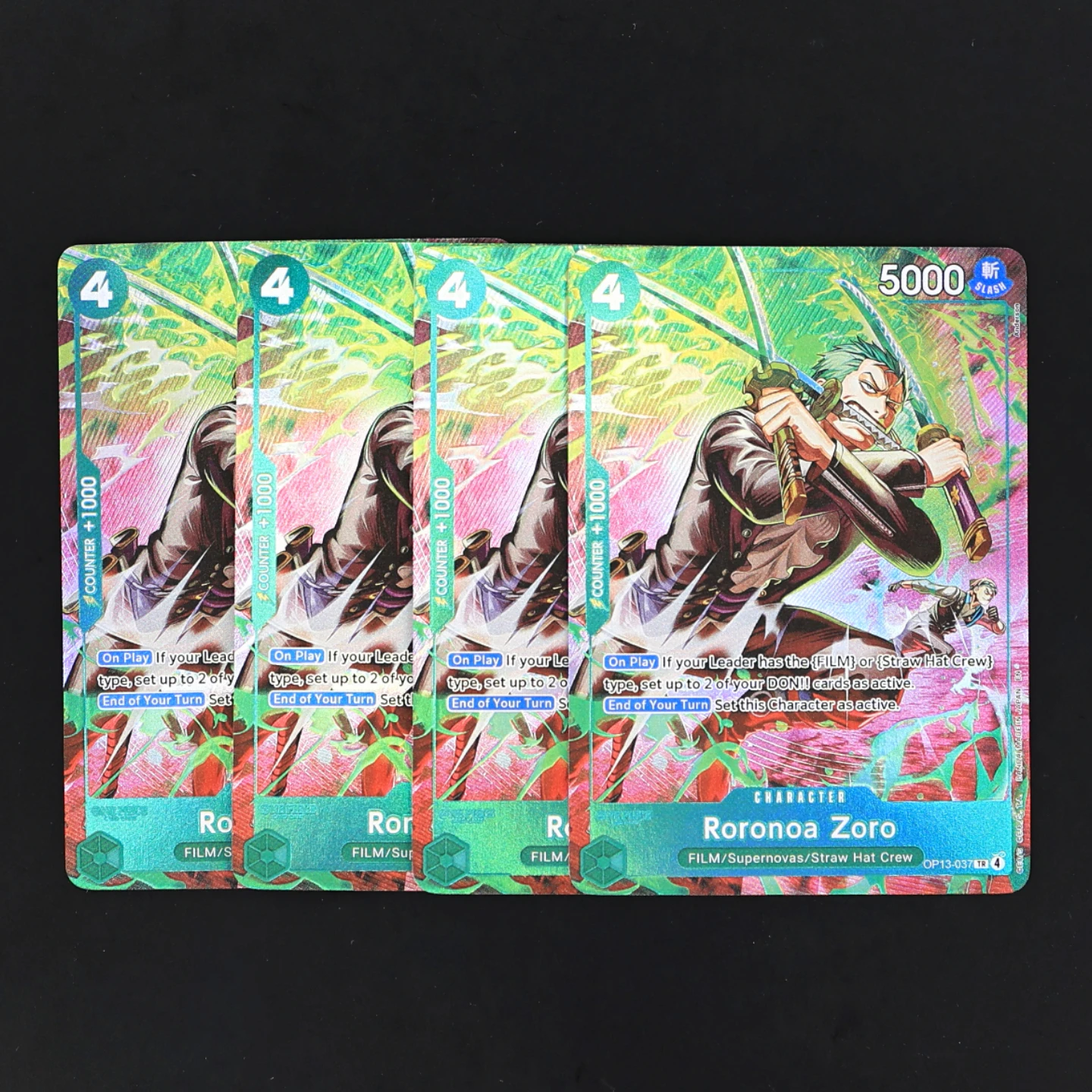 

OP13-037 Zoro TR One Piece TCG OPCG English Play set 4 Cost Green Zoro Textured Foil Card Anime Collectible Cards
