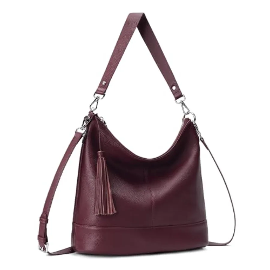 Genuine Leather Hobo Crossbody Bag for Women Soft Real Leather Bucket Shoulder Handbag Purse with 2 Removable Strap