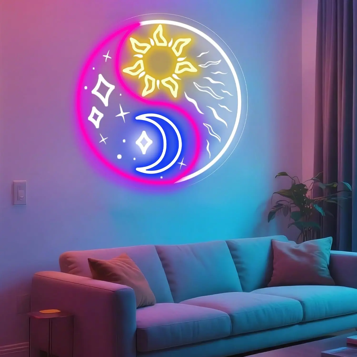 Yin Yang Sun Moon Star LED Neon Sign USB Wall Light for Bedroom Meditation Room Spiritual Party Boho Art Decor Birthday Gift