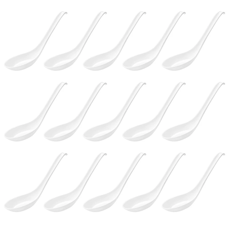 ملعقة بلاستيكية ملاعق شوربة، 15 قطعة ملاعق على الطراز الياباني ملاعق أرز ملاعق شوربة آسيوية صينية بمقبض طويل للمطاعم