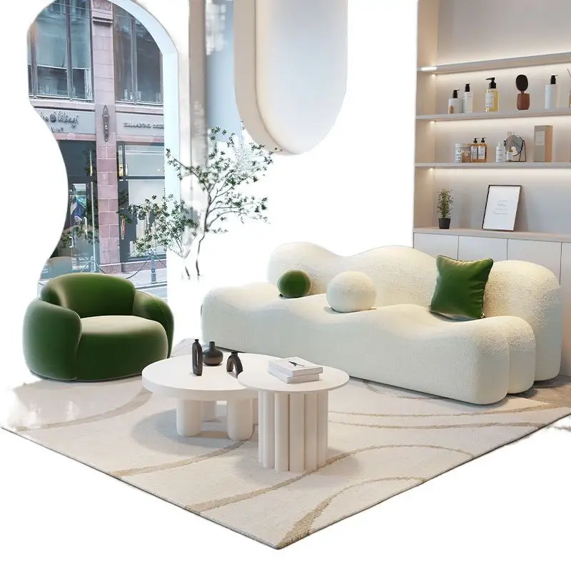 كريم الرياح أريكة وحدة صغيرة أريكة استرخاء غرفة المعيشة موجة لامب الصوف أريكة صالون تجميل متجر الملابس غرفة تأجير #5