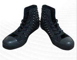 All black high top rivets accessories custom comfortable sports casual walking canvas shoes large size 35-46