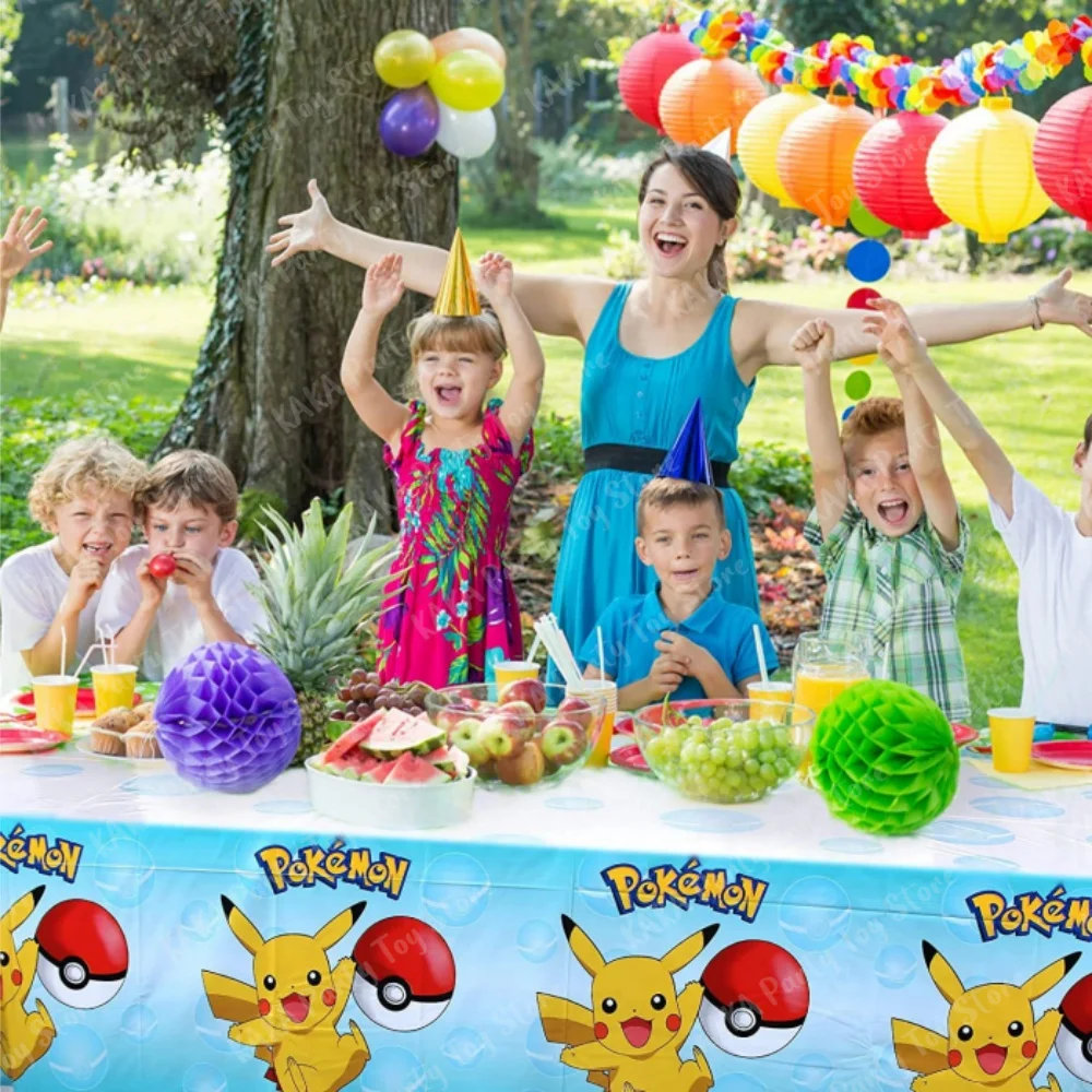 Pokemon Tablecloth Kids Birthday Supplies Pikachu Disposable Plastic Tablecover Party Decorations for Boys Girls Baby Shower