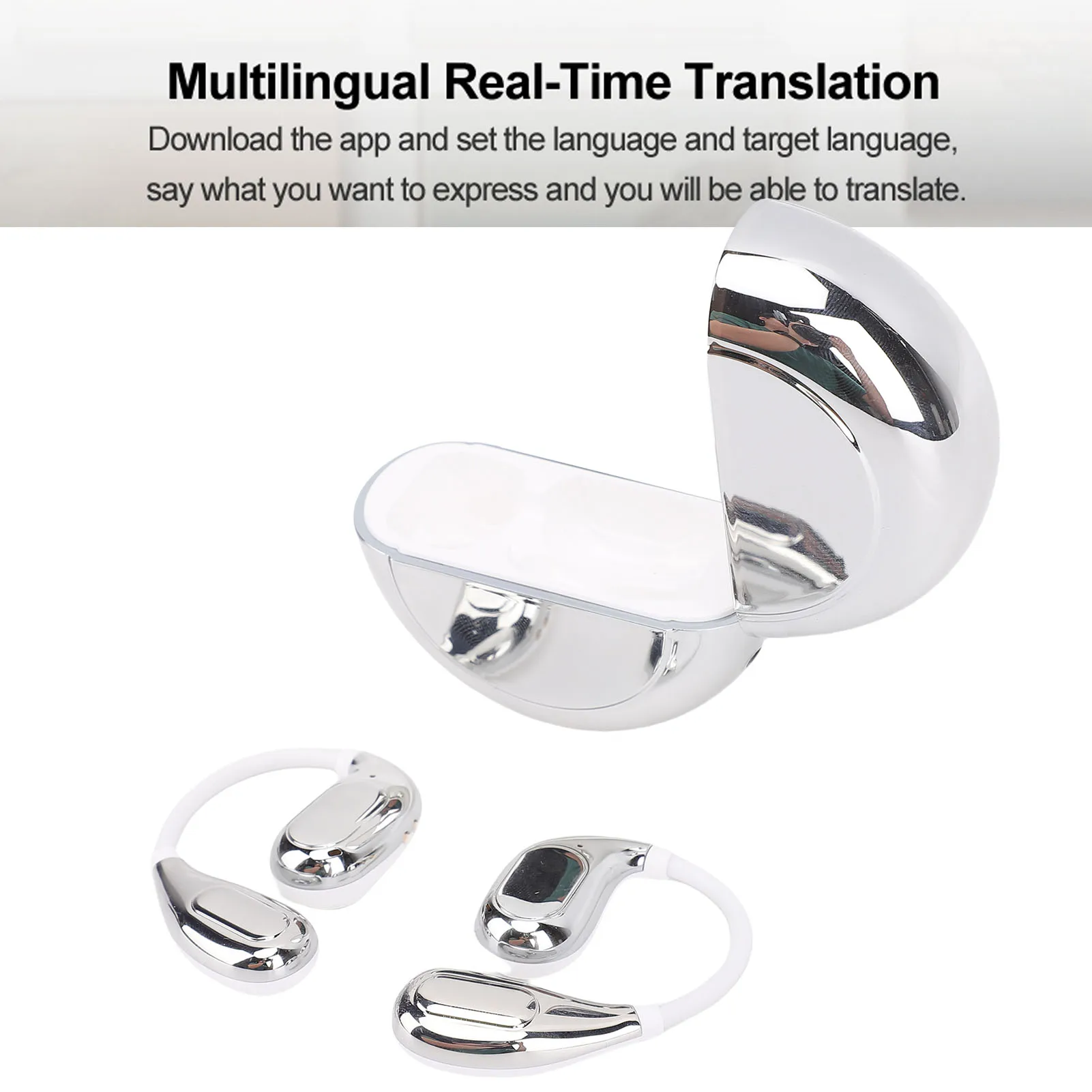 سماعات أذن للترجمة بالذكاء الاصطناعي 164 لغة في الوقت الحقيقي، تحكم باللمس، شاشة LED، سماعات بلوتوث لتعلم الأعمال والسفر