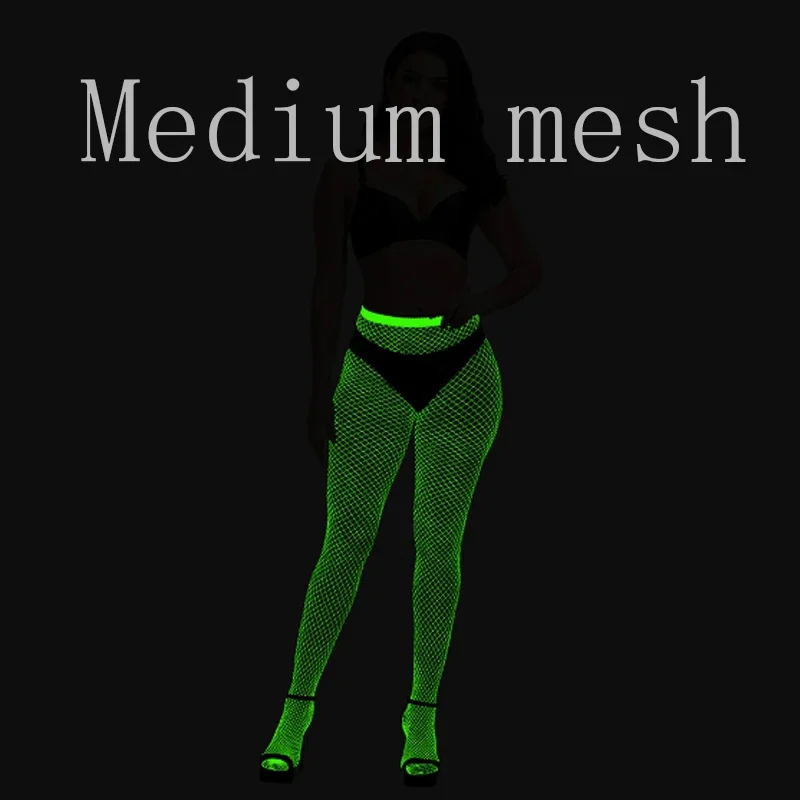 Meia-calça arrastão feminina plus que brilha no escuro, meia-calça arrastão com brilho neon reativo uv, roupa rave, meias para festival de música