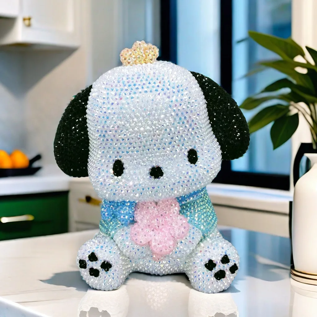 Tirelire Sanrio Pochacco DIY Peinture Diamant 5D avec Autocollants Strass, Boîte à Monnaie Dessin Animé, Cadeau Artisanal Fait Main pour Enfants