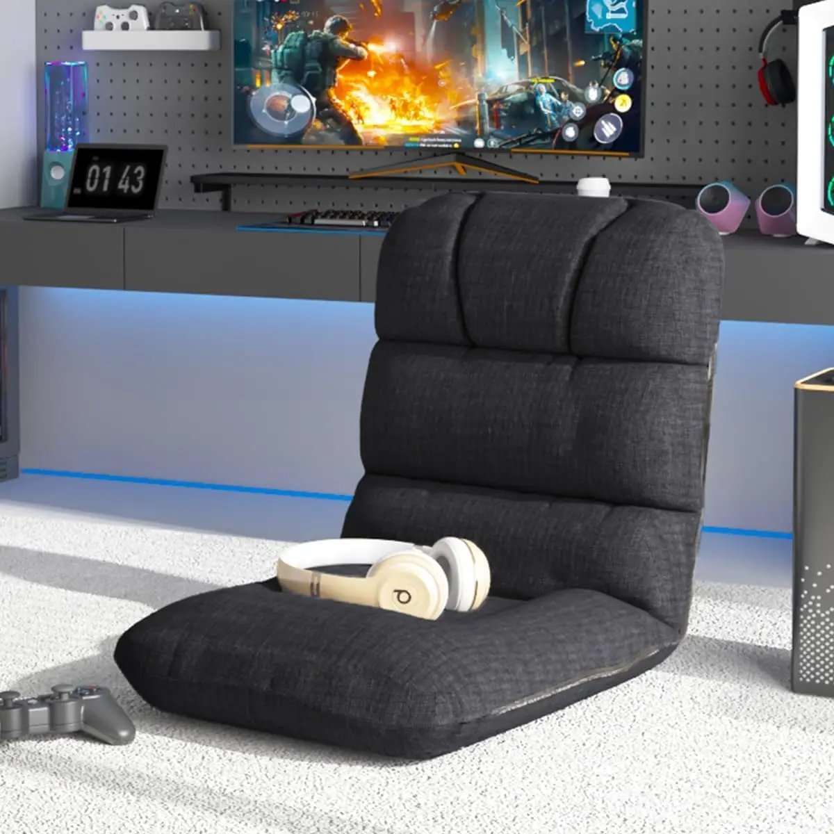 6 Position Indoor Gaming Floor Chair, Teens Adults Gaming Sofa Chair, Padded Adjustable Folding Meditation Sofa(Small Size)