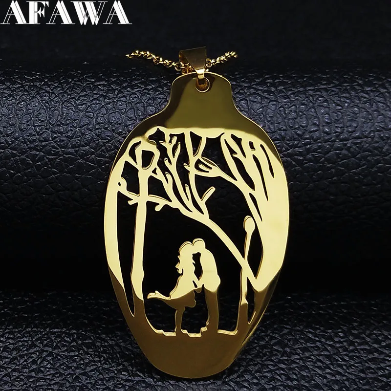 Couple Tree Spoon Stainless Steel Necklace for Women Gold Color Love Necklaces Jewelry colgantes mujer Valentine's Day Gift 4617