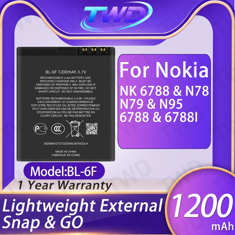 BL-6F BL6F Large capacity Battery For Nokia NK 6788 N78 N79 N95 6788 6788i Batteries New High Quanlity