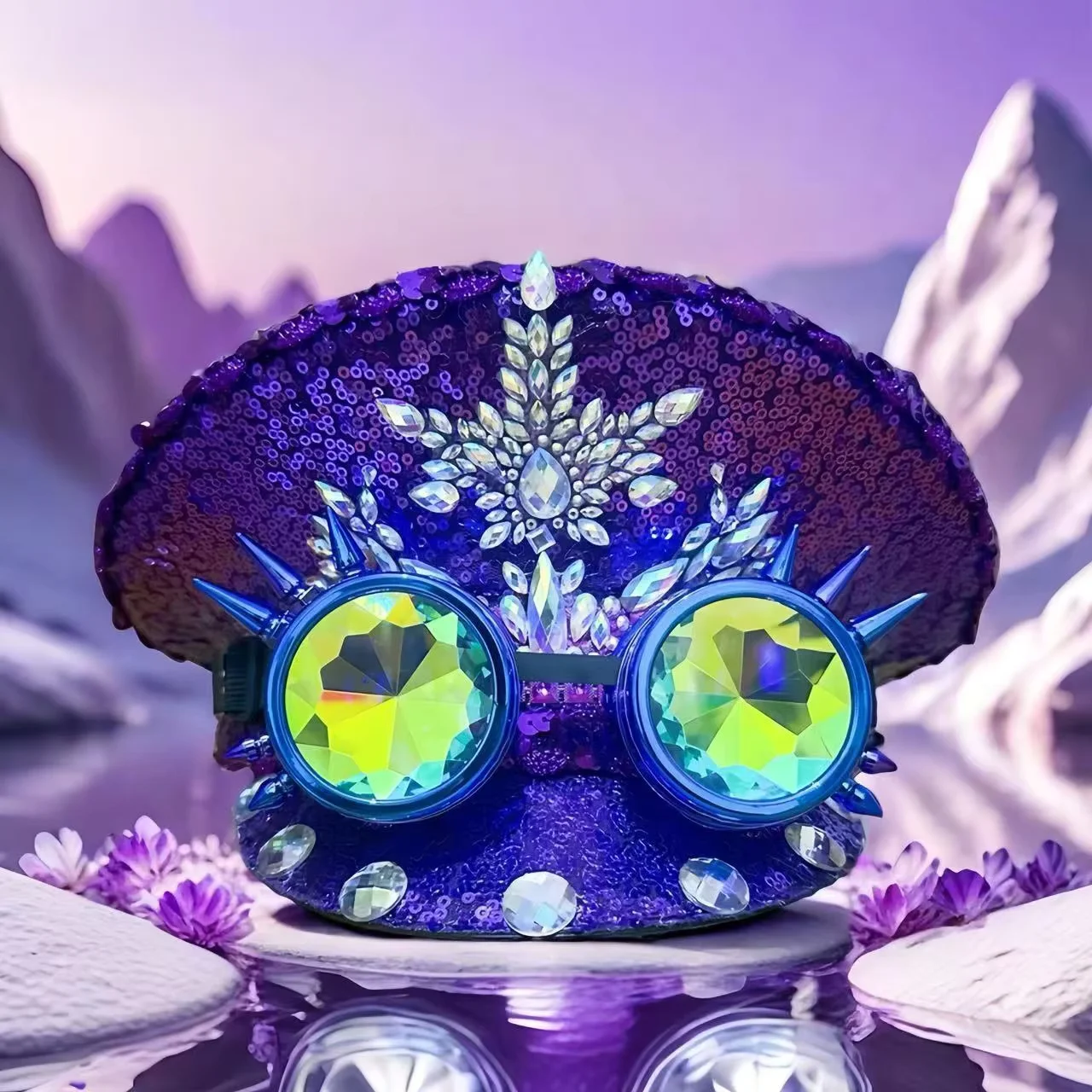 Steampunk Festival Captain Hat Rhinestone Goggles Unisex Adult Sequin Anime Accessories Music Festival Cosplay Cap