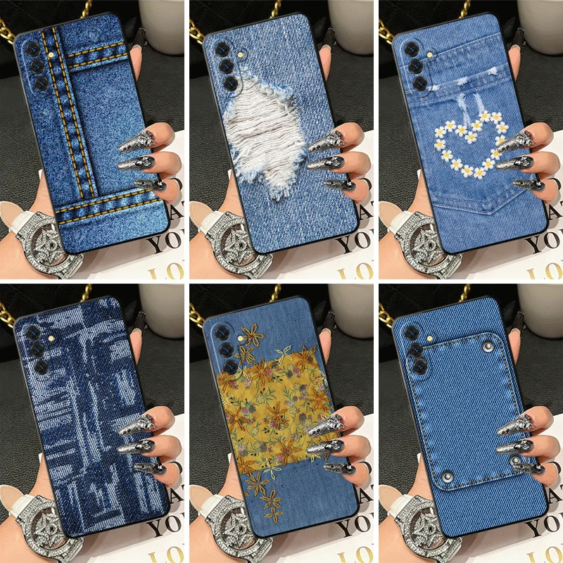 Soft Silicone Phone Case for Samsung A17 A16 A15 A14 A13 Retro Denim Pattern Shell A57 A56 A55 A54 A53 A37 A36 A27 A26 A35 A25 A