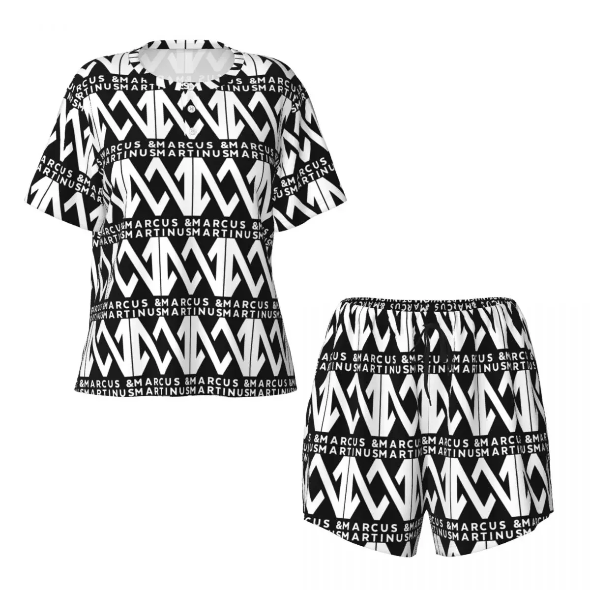 

Marcus Martinus Logo Round Neck Short Sleeves Nightdress for Sleeping Sleepshirts Women Loose Pajama Set Short Pants