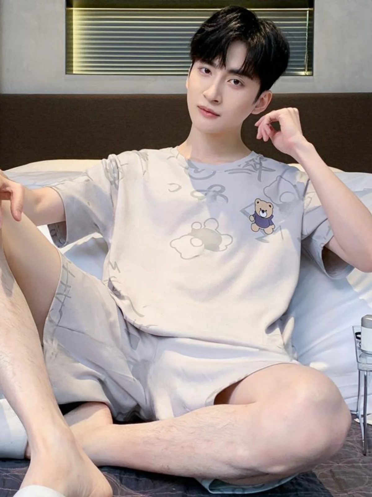 

Pure Cotton Men's Spwear ort Sve Casual Home Clothes Set Youth Suitable Outdoor Wear Comfortable Breathable Summer Pj