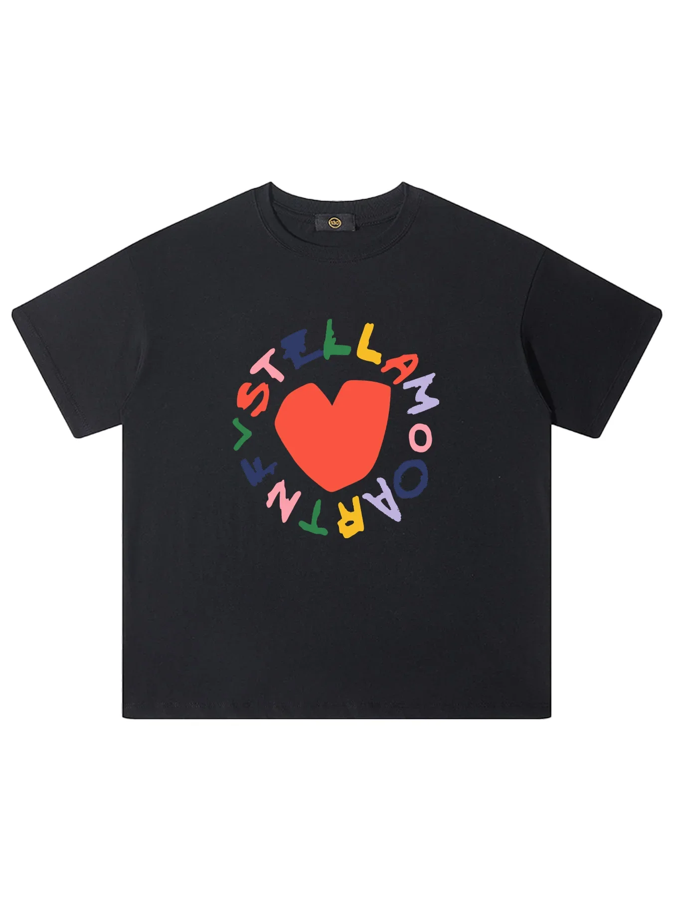 Colorful Love Letter Smiley Face Print Short Sleeve T Shirt Soft Cotton Crew Neck Casual Trendy Summer Daily Wear Tee For Women