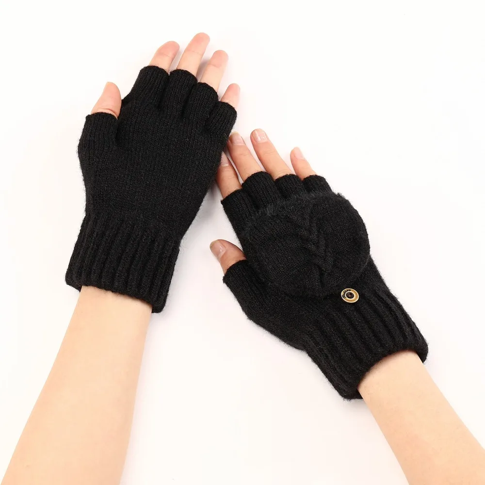 Fashion Flip Cover Fingerless Gloves Anti-slip Warm Children Gloves Korean Style Soft Half Finger Gloves Autumn