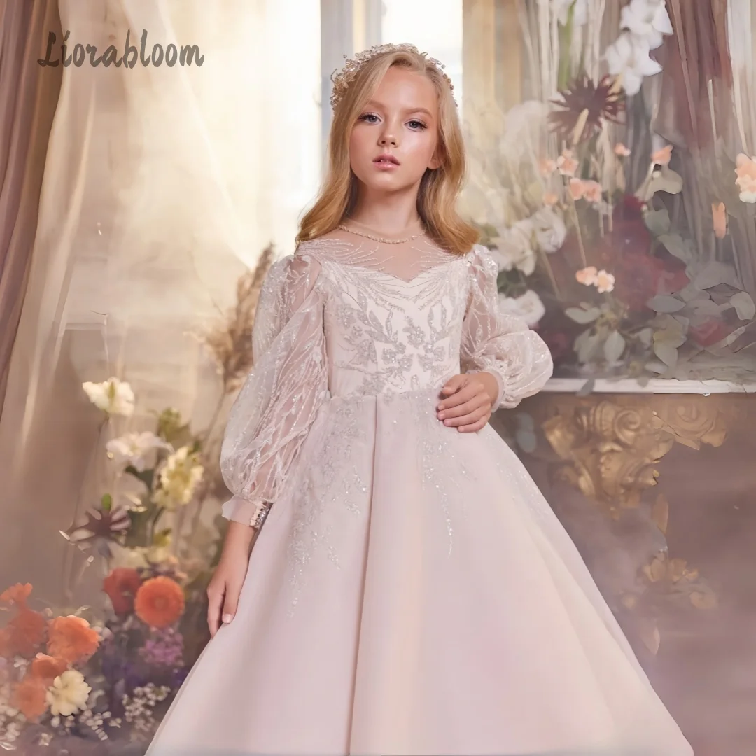 

Customized Made Strappy Flower Girl Dress Queen-Style Gown Puff Sleeves Voluminous Dress Wedding Party Attire свадебное платье