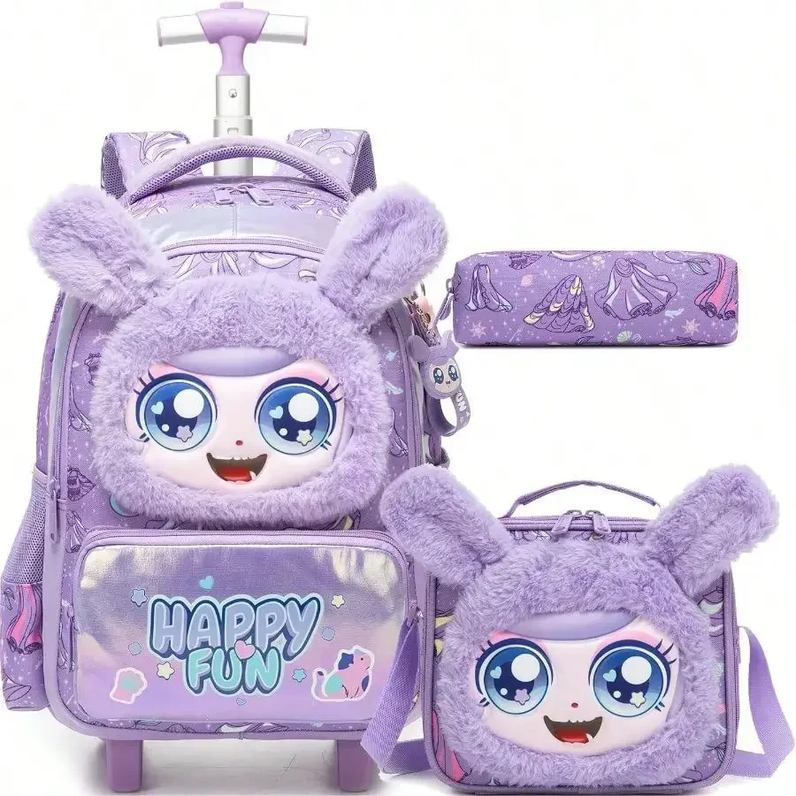 Meetbelify Rolling Backpack Girls Backpacks With Wheels Elementary Student Kids School Travel Bag Girls Ages 6-8 Years Old Purple