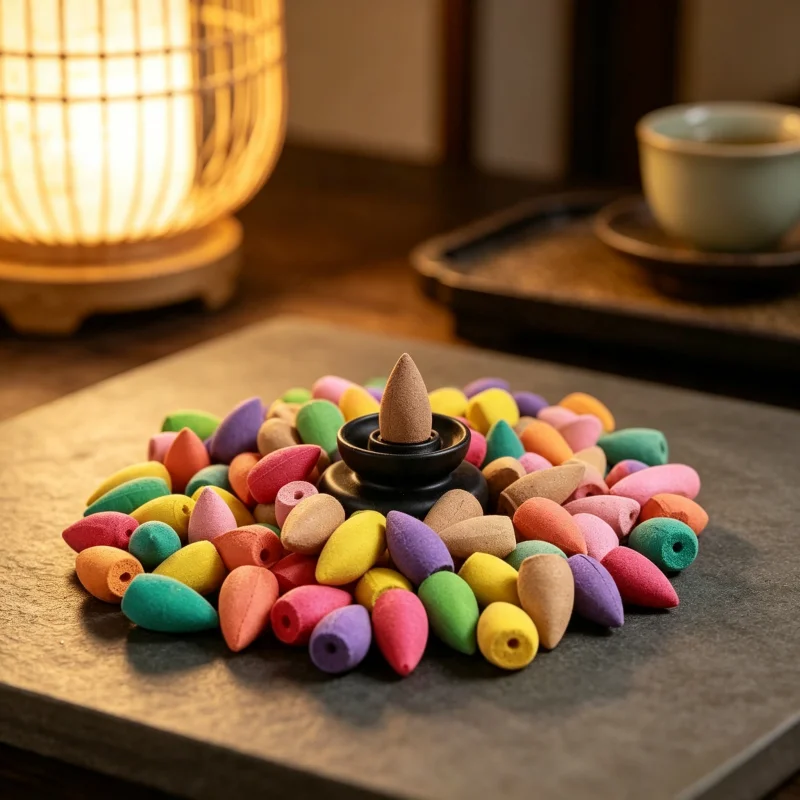 60pcs Backflow Incense Cones for Waterfall Mixed Natural Scents Waterfall Incense Burner Holder Gift Ideal for Yoga Aromatherapy