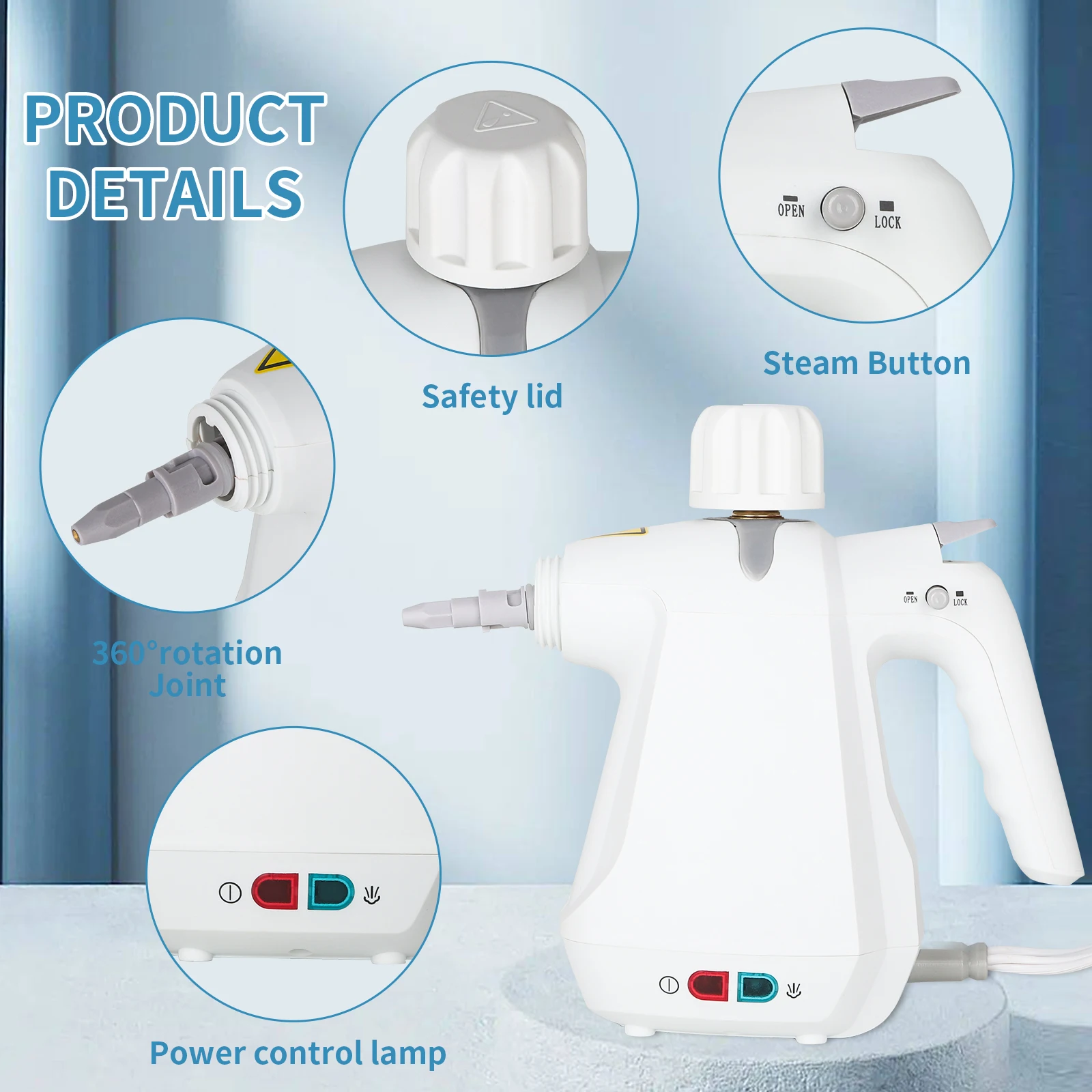 ESUPER Pressurized Steam Cleaner Handheld Multi-Surface Natural , for Home Use, Cleaning Floor, Upholstery, Grout and Car