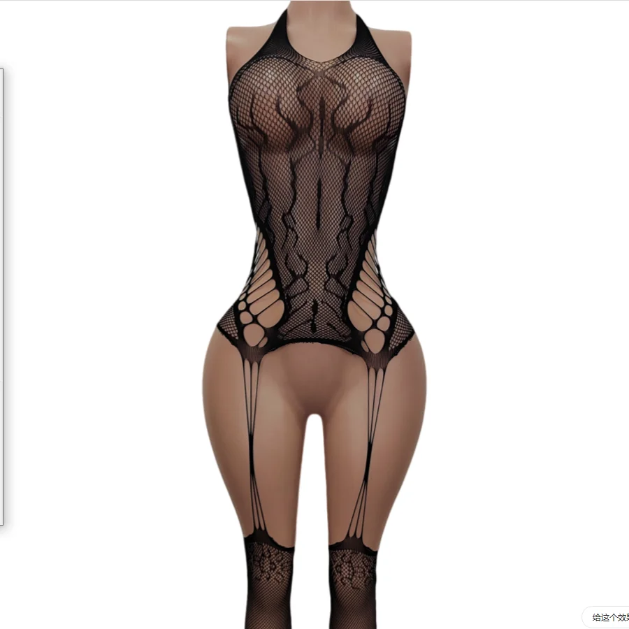 

Women's Sexy Backless Floral Trim Bodycon Onesie Lingerie Tempting Stockings Sleepwear Hanging Neck Straprousers Attractiveness
