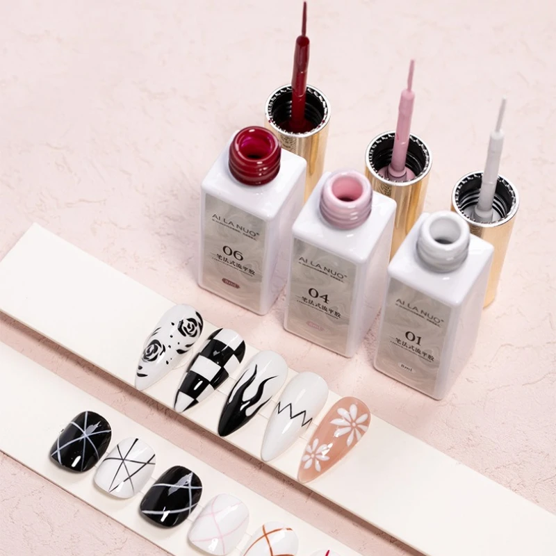 

8 мл белого гель-лака для ногтей, 3D-френч, гель-лак для ногтей с эффектом вихрей, маникюр, гель-лак для ногтей, снимаемый, с тонкой кистью, для УФ-лампы