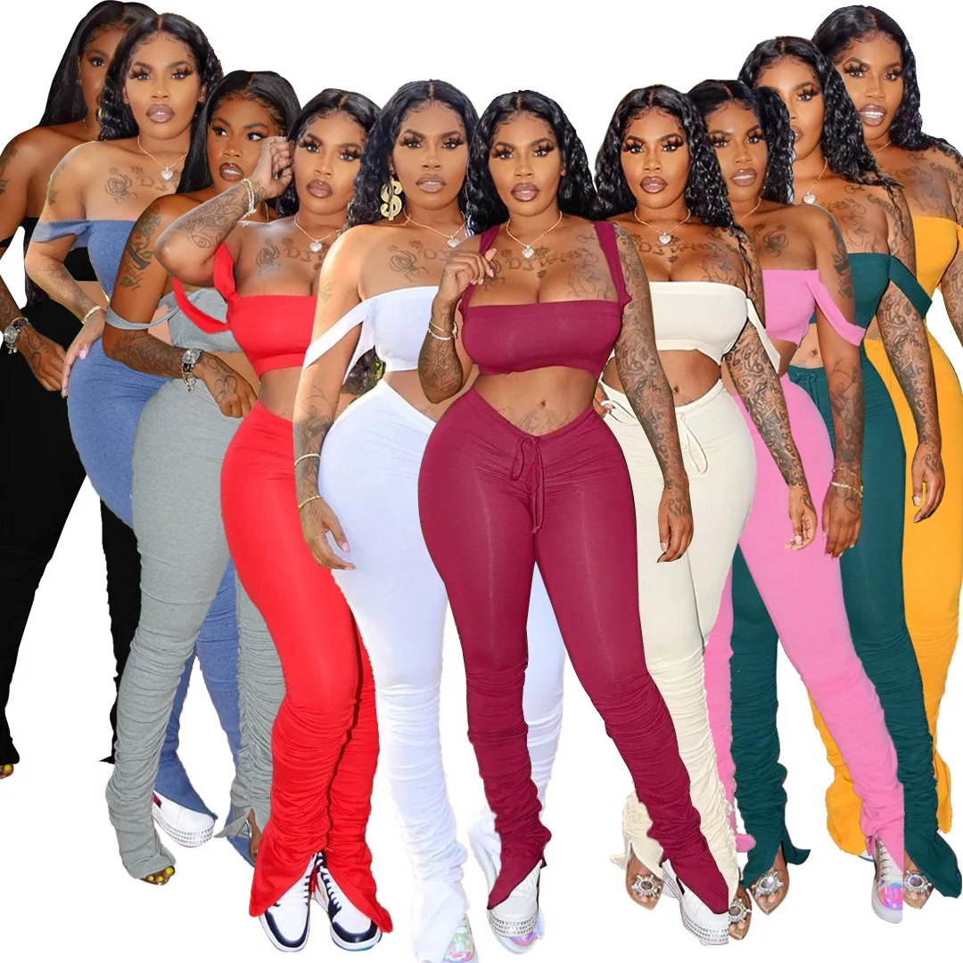 

EINY Zevity Women Two Pieces Sets Off Shoulder Long Pants Dress Pleated Party Evening Casual Slit Wide Leg Sports Suits Y2k Traf