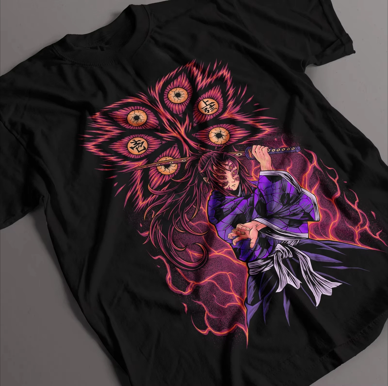 Sommerliches Kokushibo Sanemi Shirt Wind Hashira T-Shirt Demon Slayer Anime Tee Doma T-Shirt, kurzärmliges Herren-Shirt mit Rundhalsausschnitt