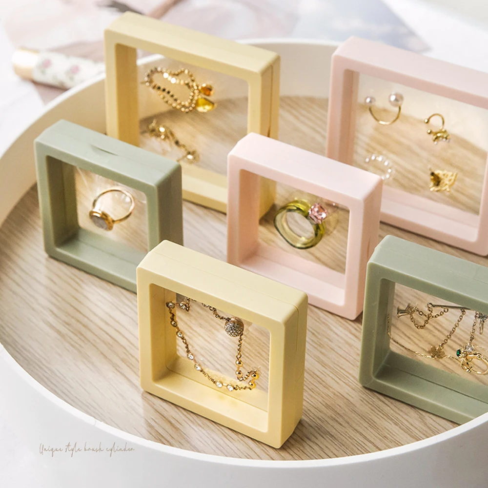 5cm / 7cm 3D Floating Picture Frame Shadow Box Jewelry Display Stand Ring Pendant Holder Protect Jewellery Presentation Case