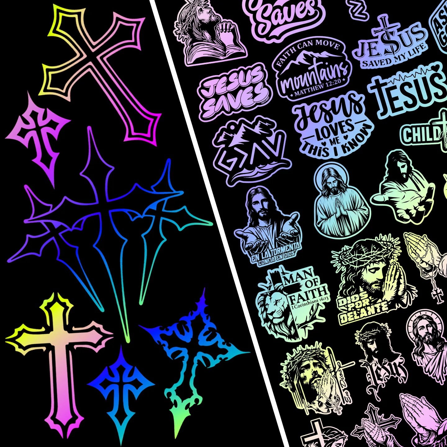 Jesus Gott Kreuz Reflektierender/Laser-Motorradaufkleber für Motorrad, Roller, Karosserie, Windschutzscheibe, Helm, Kraftstofftank, Vinyl-Zubehör, Aufkleber