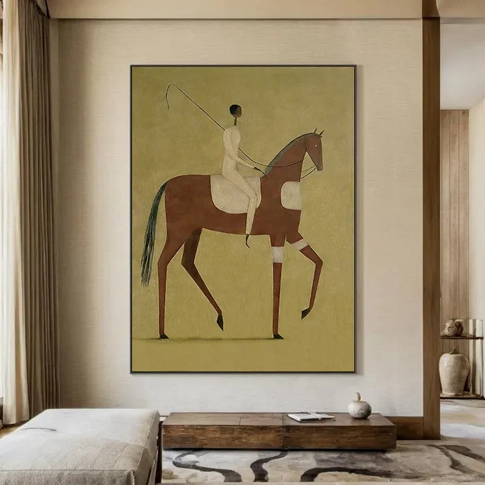 Equestrian Wall Art Print, Horse Rider Decor Painting, Abstract Poster, Minimalist Artwork for Living Room Bedroom Office