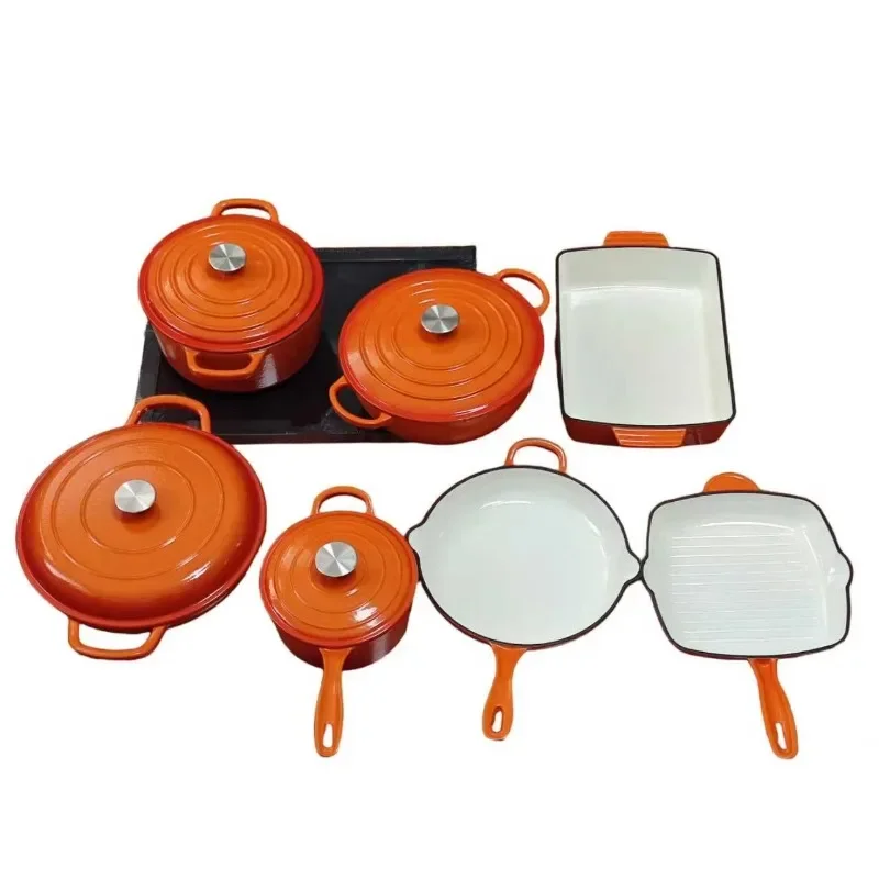 High-quality non-stick cast iron enamel cookware set 7-piece steak pot set