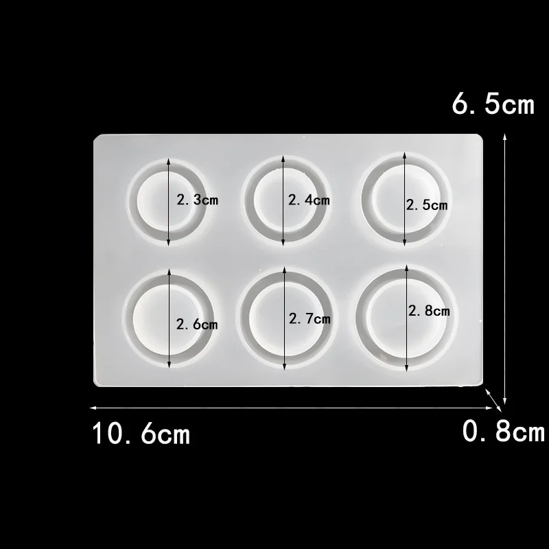 Mould 6-Piece Set of Different-Sized Ring Circle Shapes Drip Resin Silicone Mold for Polymer Clay Plaster Ornaments Shaping Tool