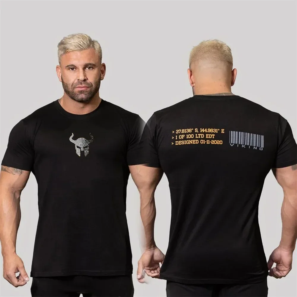 Cotton Casual Print T-shirt Men Short Sleeve Skinny Tee Shirt Male Gym Fitness Tops 2022 Summer Sport Training Crossfit Clothing