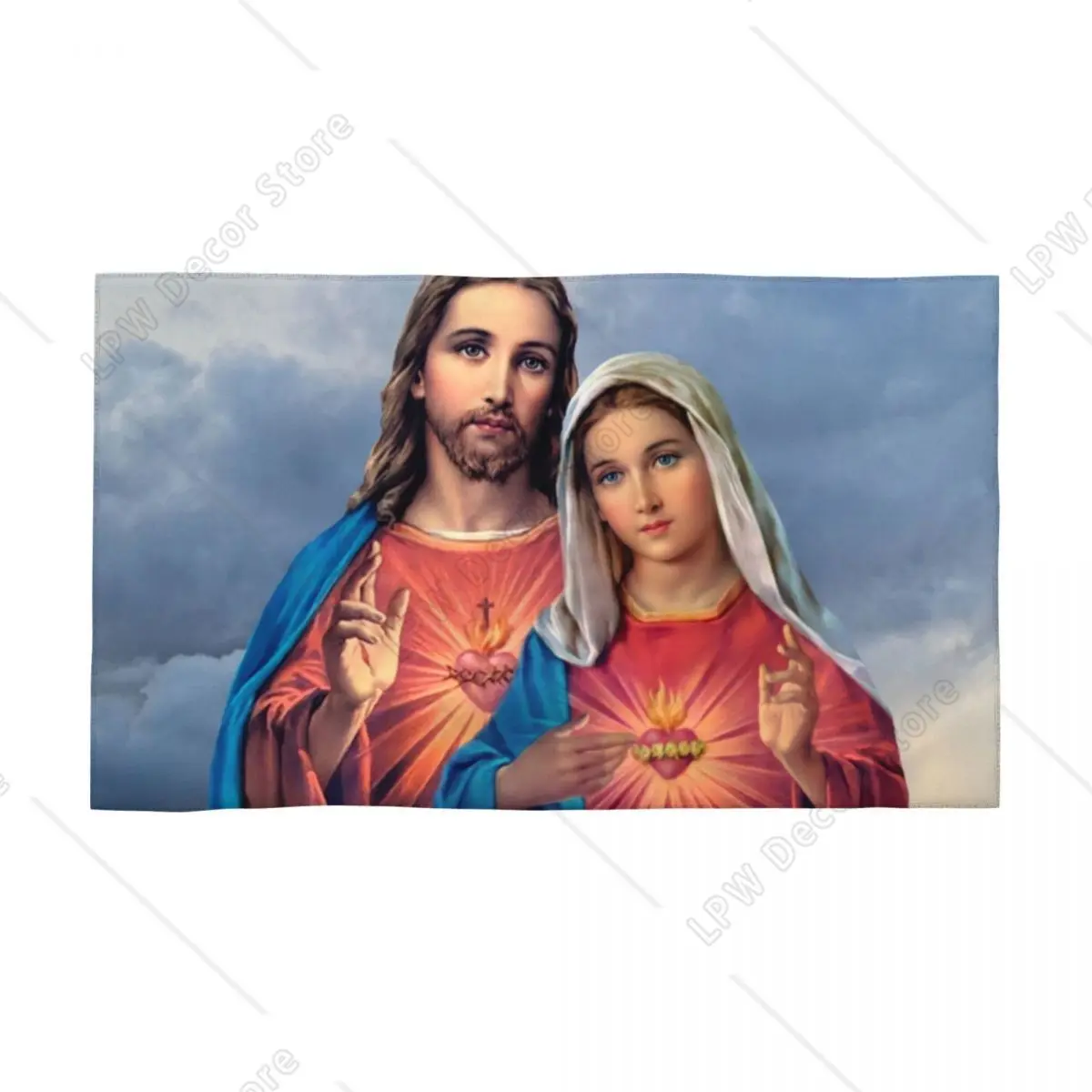 Sacred And Immaculate Hearts Face Towel Custom Catholic Jesus and Mary Breathable Cotton Bath Towels