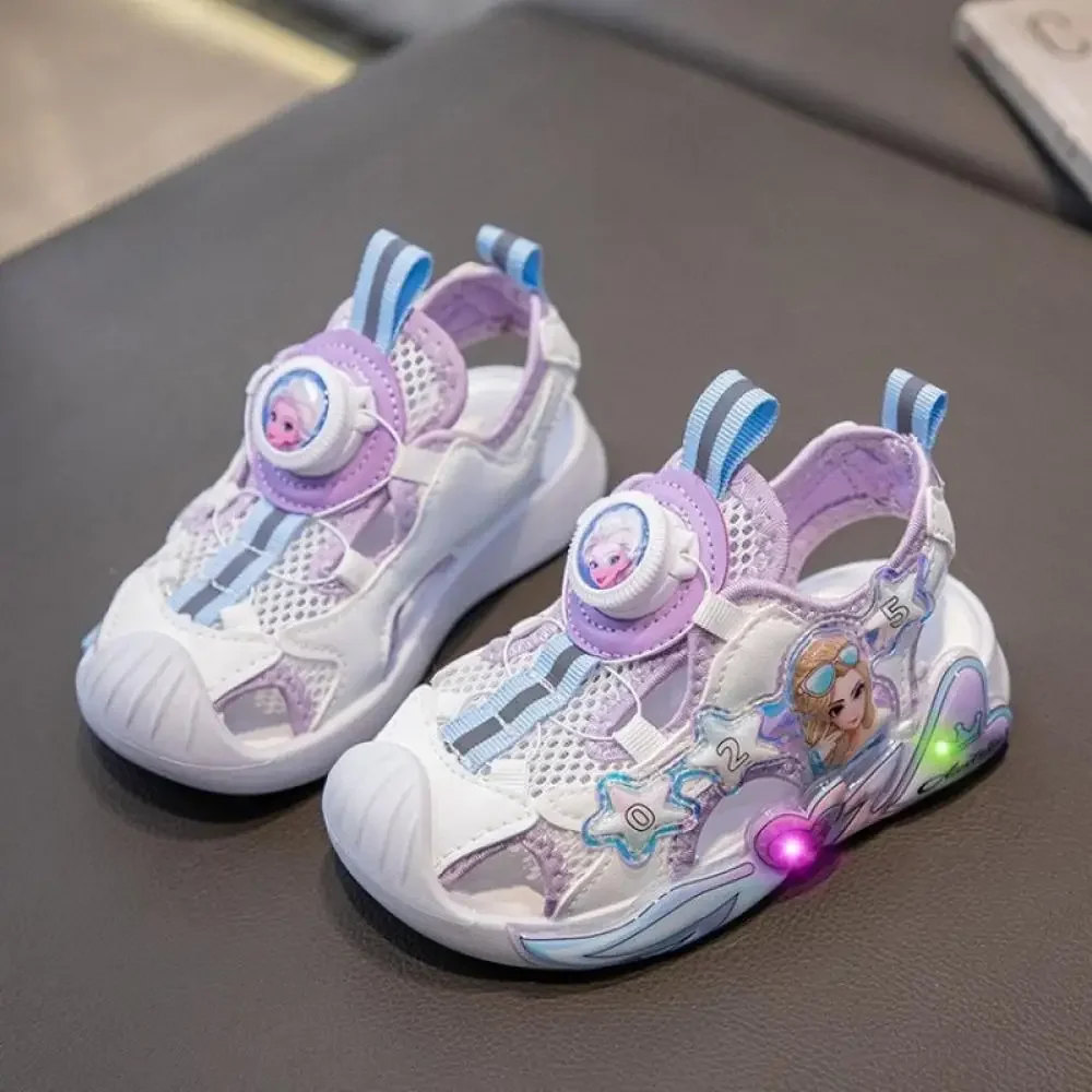 

Kawaii теннисные туфли принцессы Эльзы для девочек, кроссовки с героями мультфильмов Диснея, аниме, светящаяся кукла, кроссовки, нескользящие дышащие детские подарки