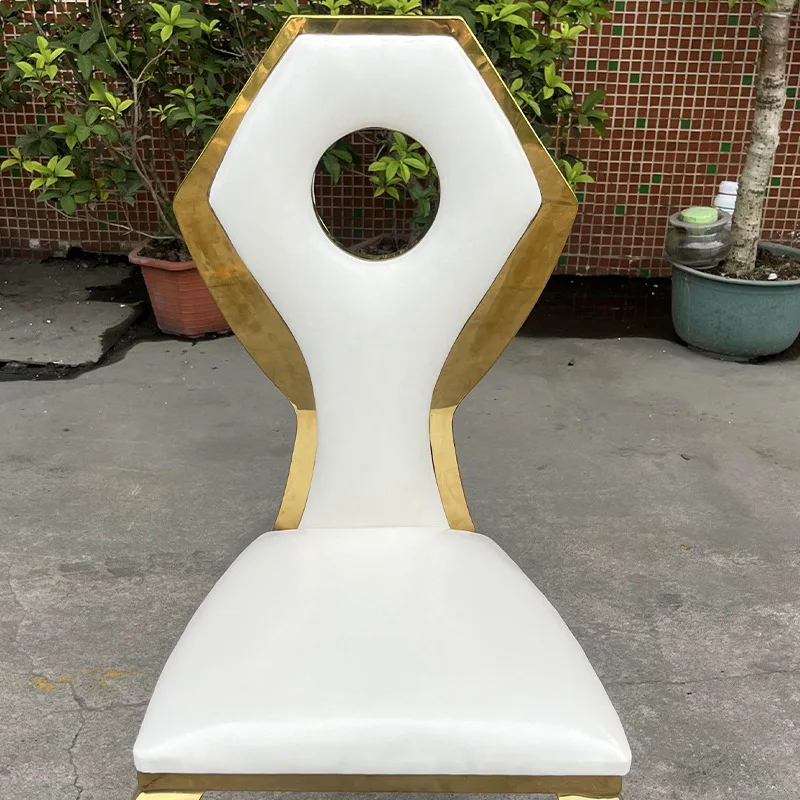 Rhombus backrest hollow soft bag white stainless steel dining chair banquet high-end