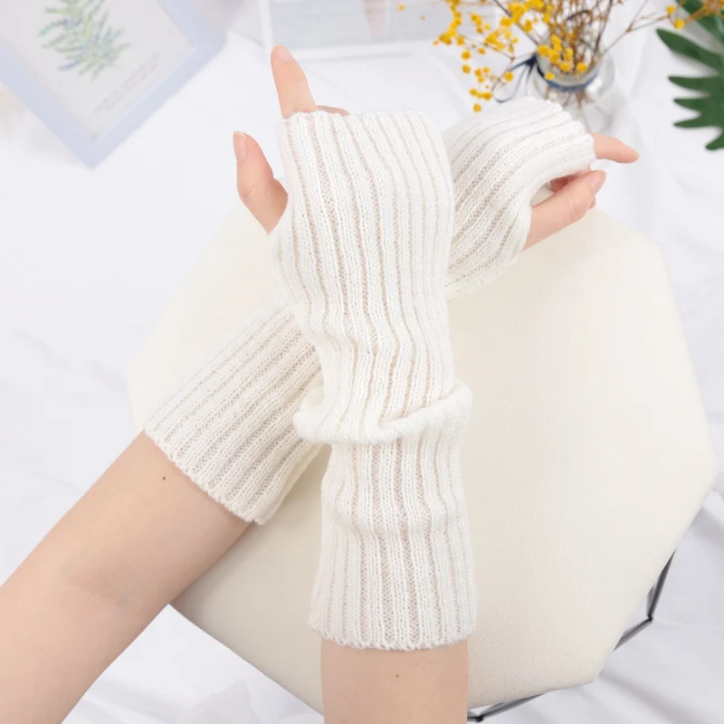 Women Long Fingerless Gloves Fashion Winter Warmer Mitten Arm Sleeve Casual Soft Girl Goth Clothes Punk Cosplay Accessories