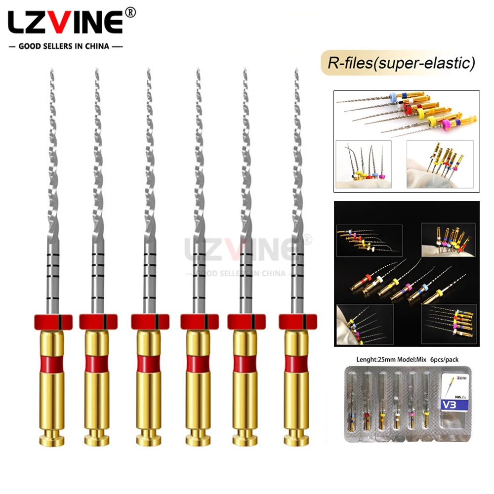 6 sztuk/pudło Dental aktywowane ciepłem złote elastyczne pliki leczenie korzeni kanałowych obrotowy złoty pilnik narzędzia dentystyczne pilniki endodontyczne 25mm